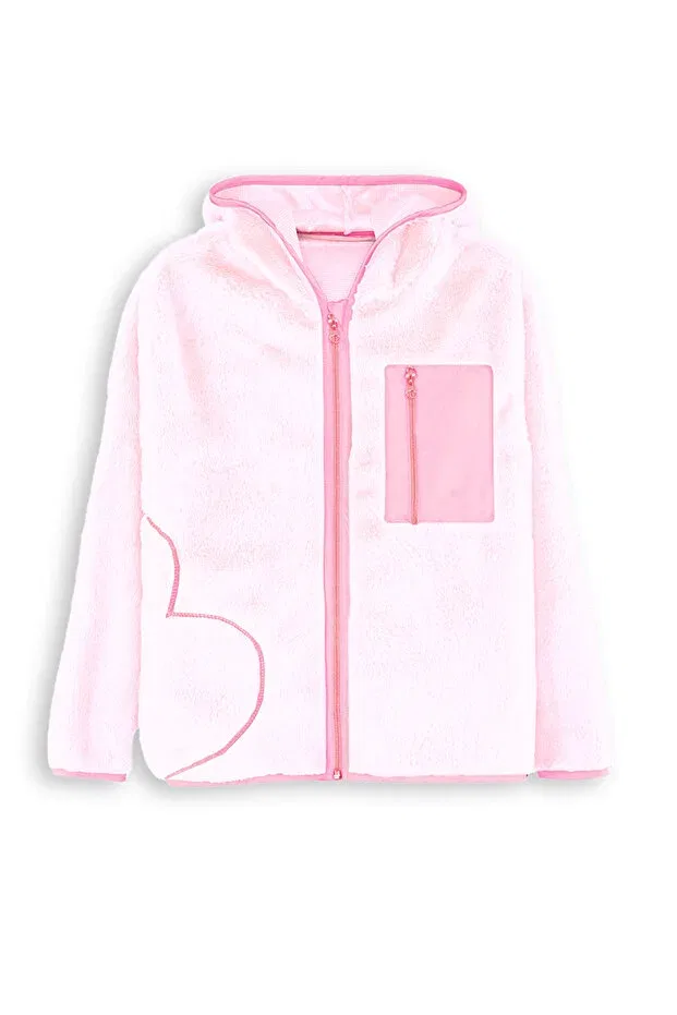 Детское пальто для девочек с принтом Pink Plush Coat With Heart Pockets Denokids, Pink — фото 3