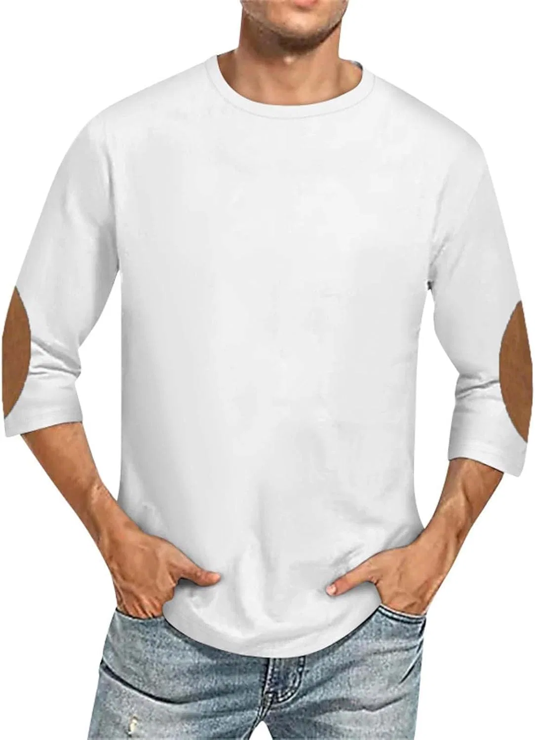 Мужская хлопковая футболка с рукавом 3/4 Crew Neck, White