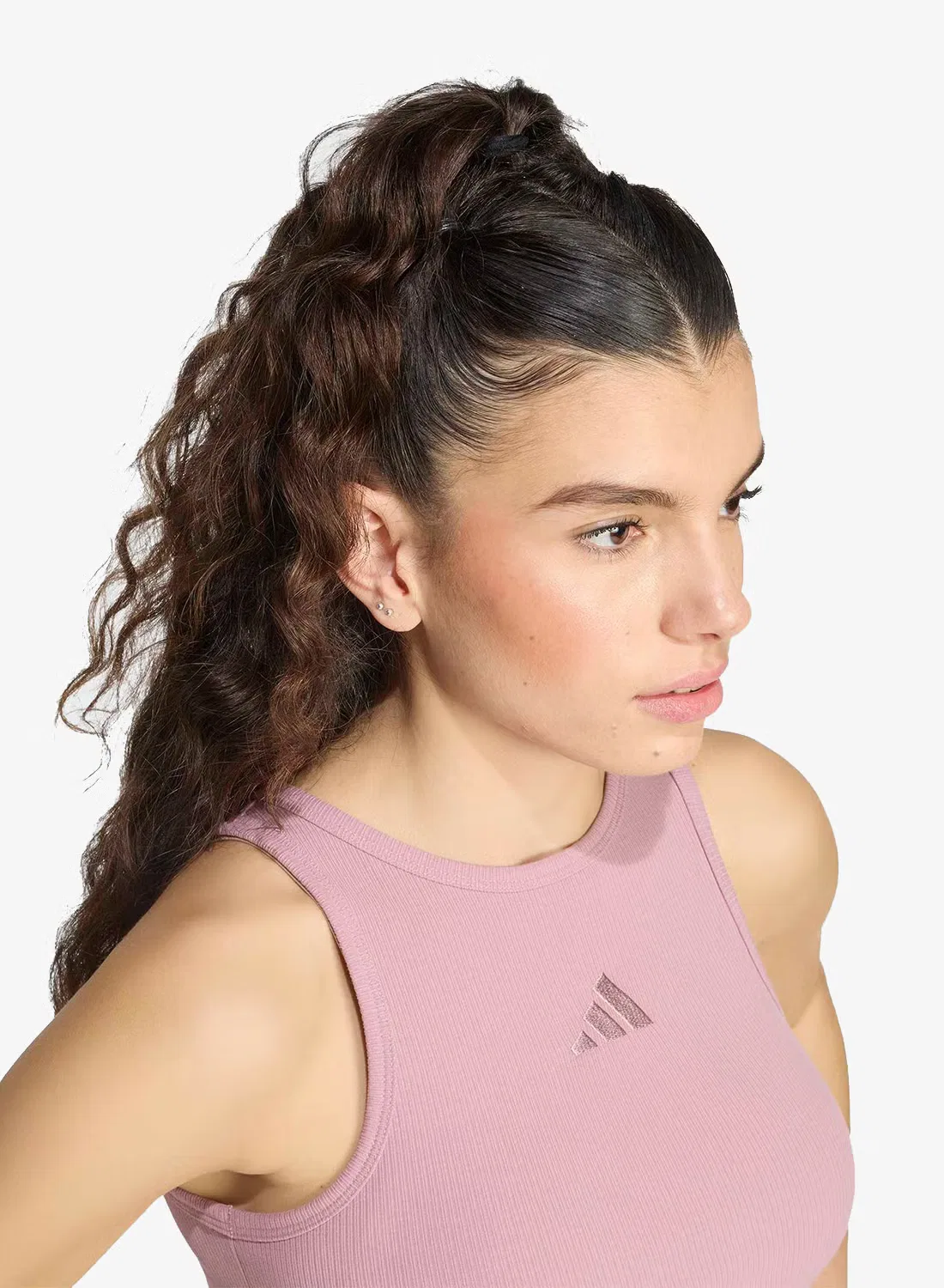 Майка с принтом Small Logo Ribbed Adidas, маджента — фото 3