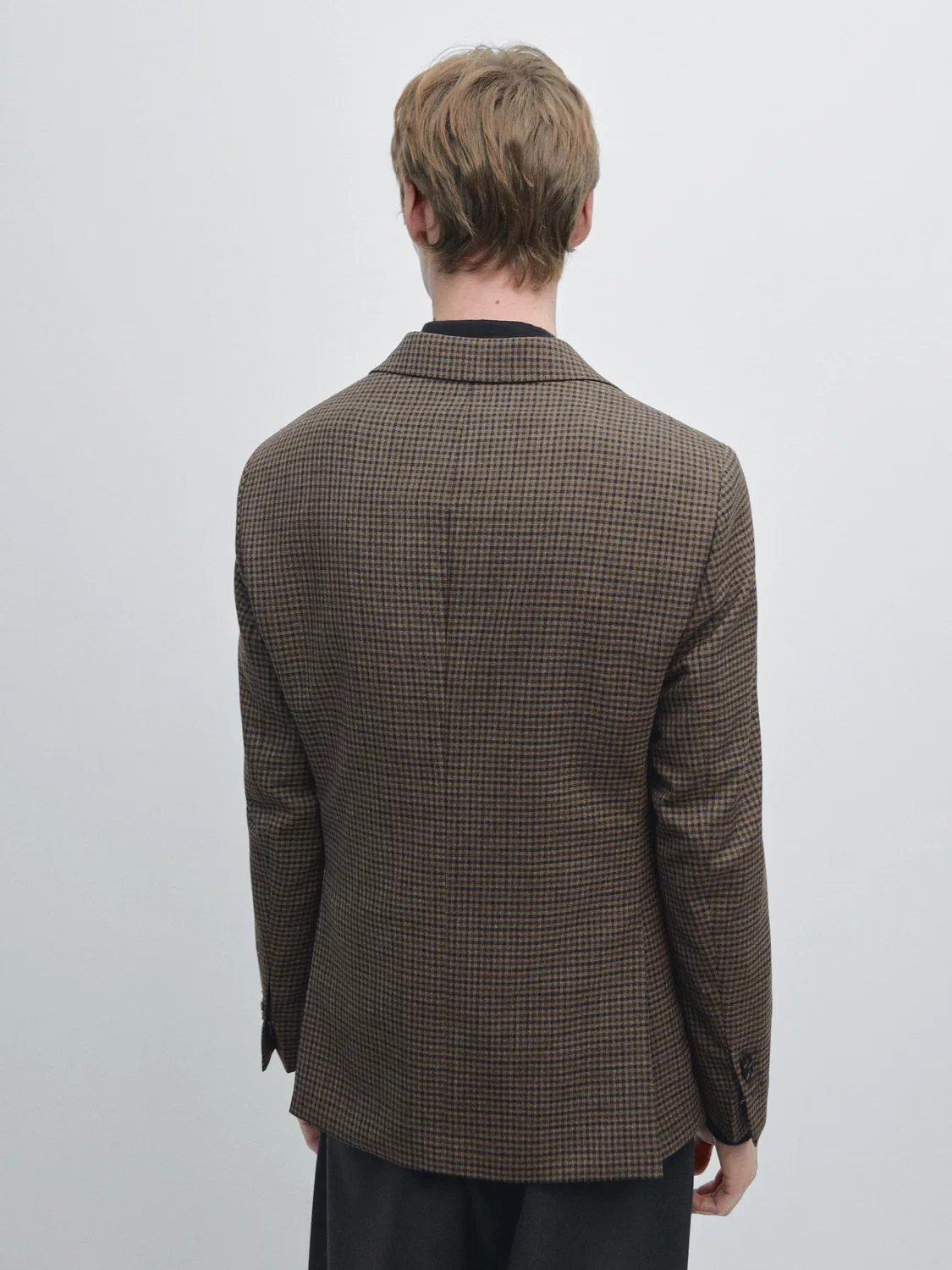 100% шерстяной приталенный клетчатый блейзер Massimo Dutti, коричневый — фото 3