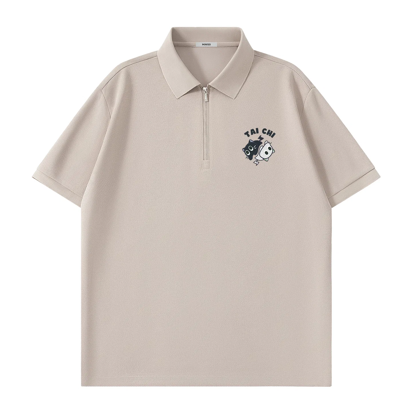 Детское поло с принтом MINISO, Khaki (Tai Chi Cat Chest Logo)