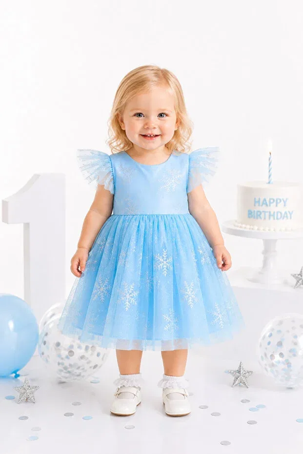 Детское платье для девочек с коротким рукавом elsa dress Alyra, Blue — фото 4