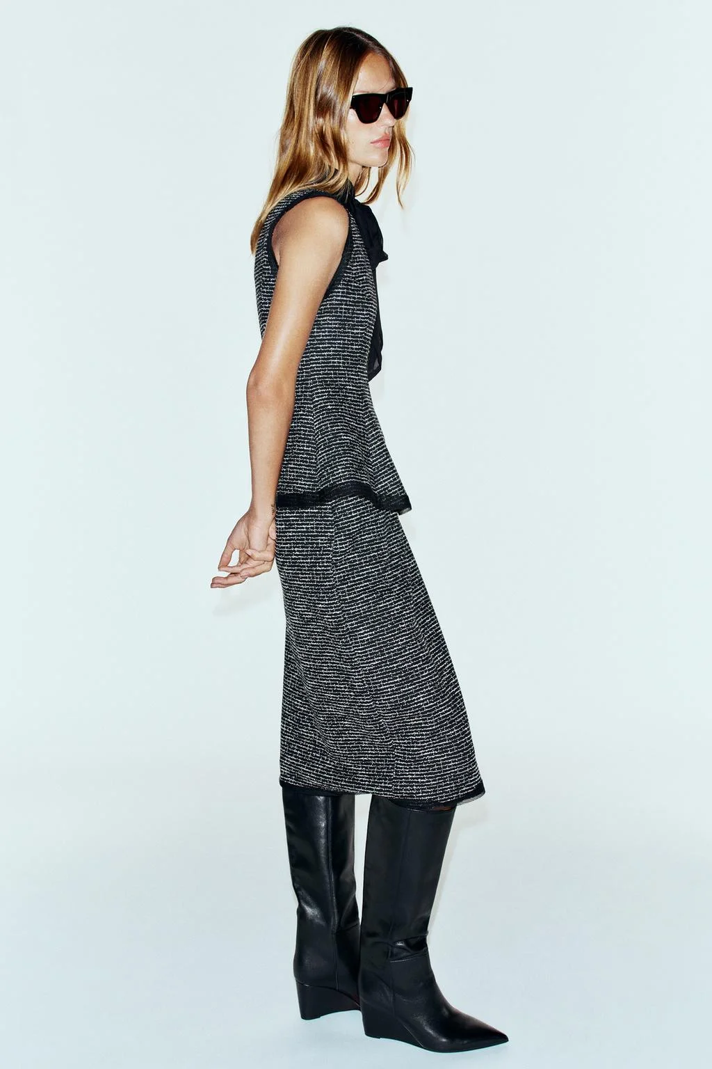 Юбка Zara Midi Combinada Estructura, черный/белый — фото 4