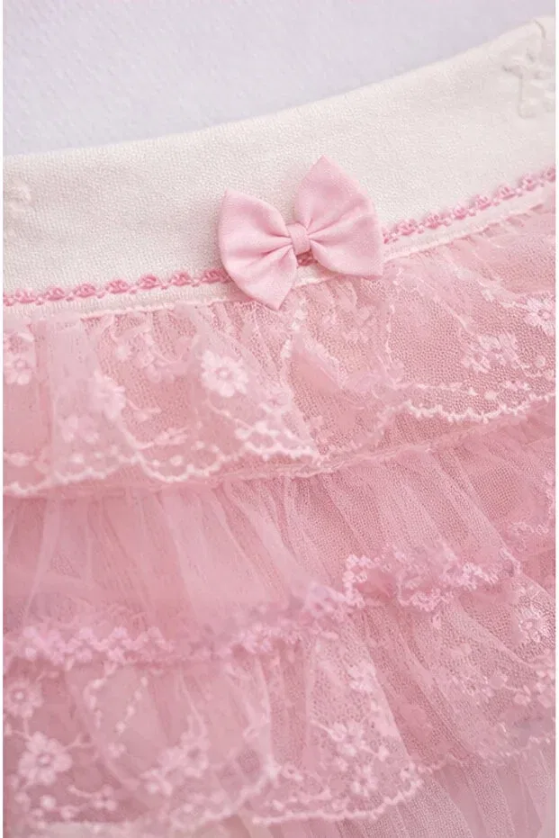 Детская юбка для девочек с кружевом Kardeşler Bebe, Ecru-Pink — фото 4