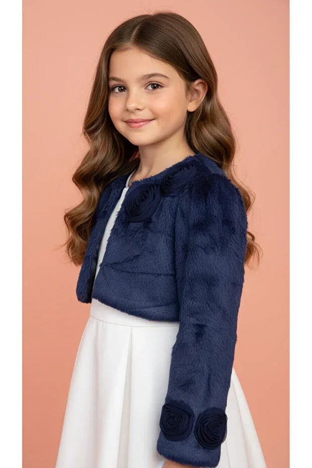 Детское пальто для девочек с мехом Jolanda, Navy Blue — фото 2