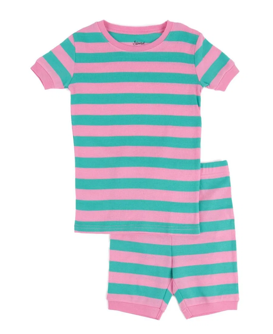 Детская пижама-комплект с коротким рукавом и шортами, в полоску Leveret, Aqua & Pink Stripes