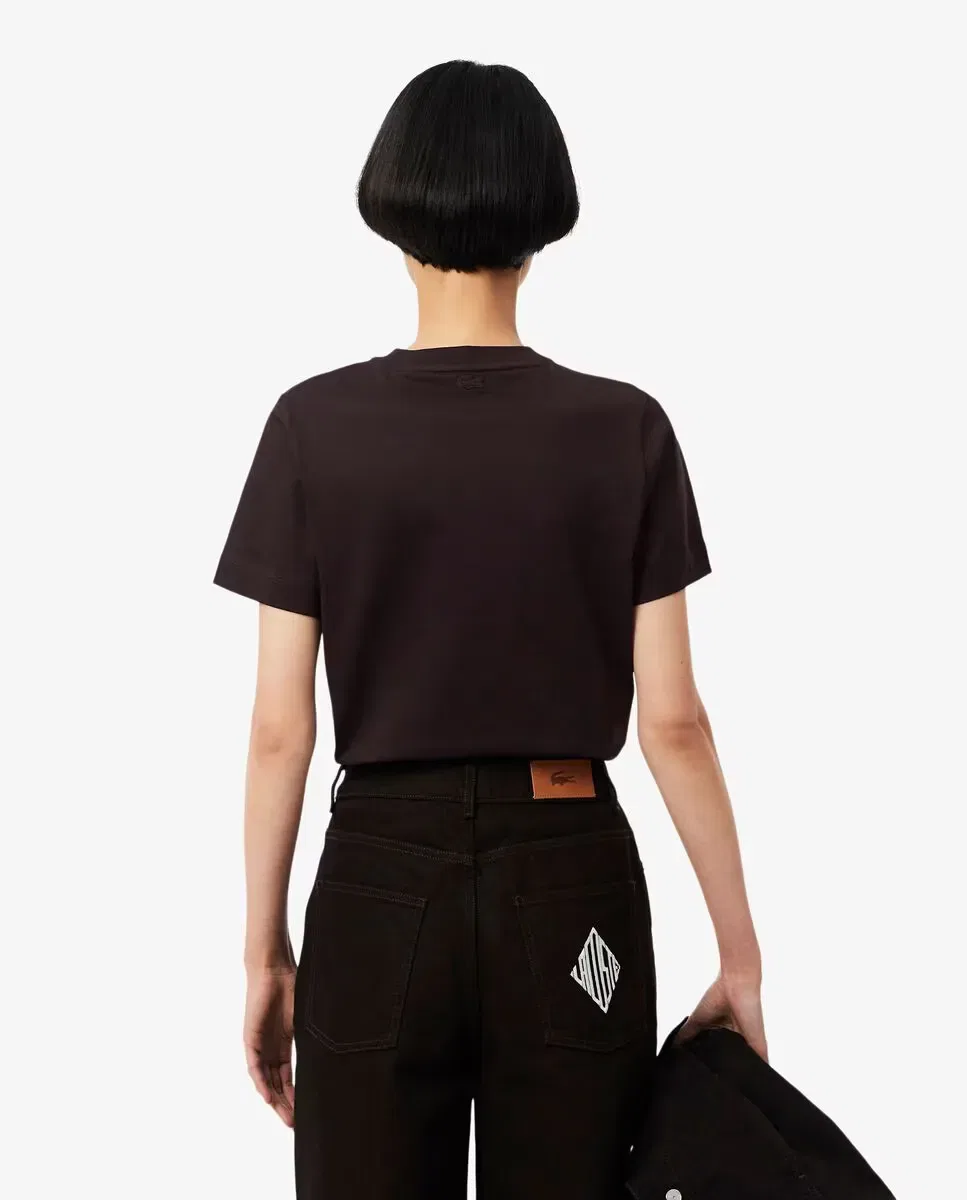 Футболка Lacoste женская хлопковая с принтом, Marrón — фото 3