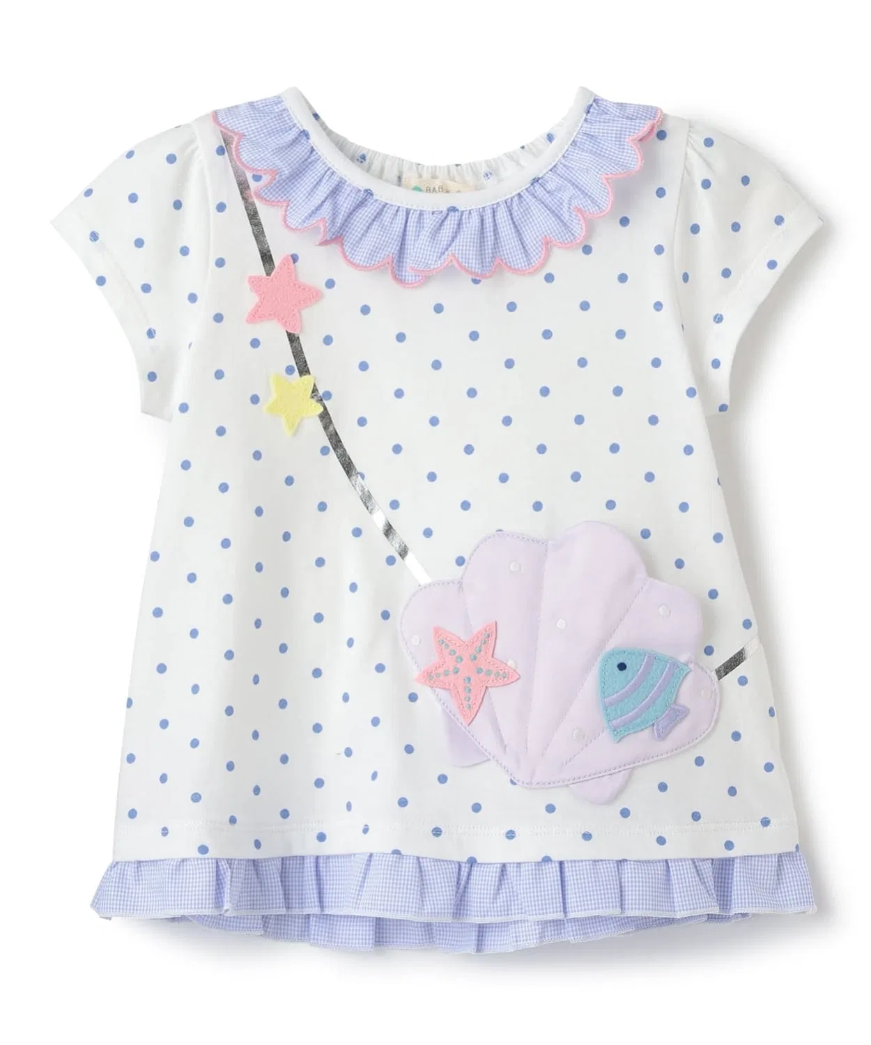Детская футболка с аппликацией-ракушкой, с коротким рукавом, модель Shell Pochette, baby cheer, Кремовый — фото 2