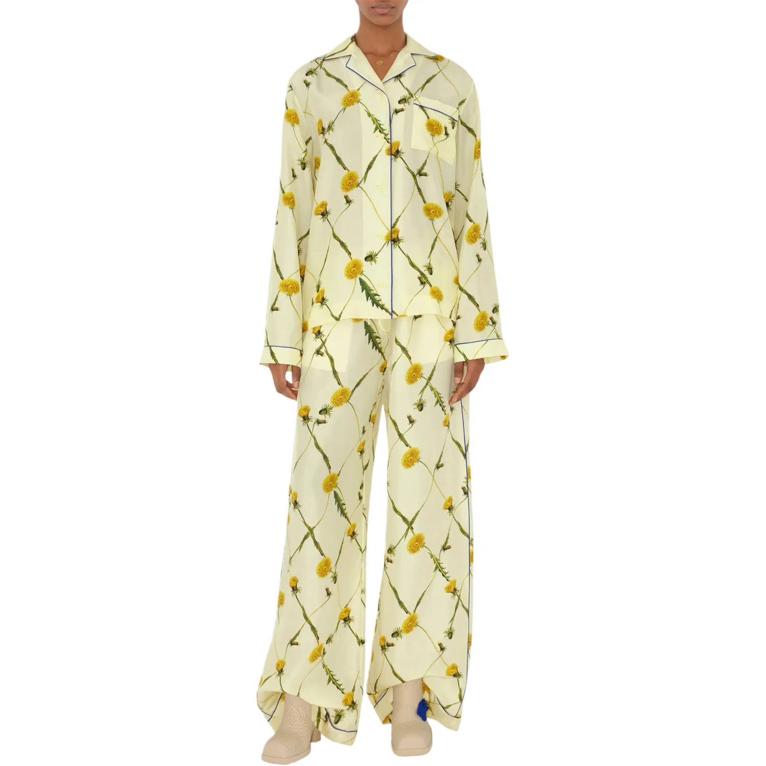 Женские брюки из шелкового сатина с принтом Dandelion Burberry, Beverage Yellow — фото 4