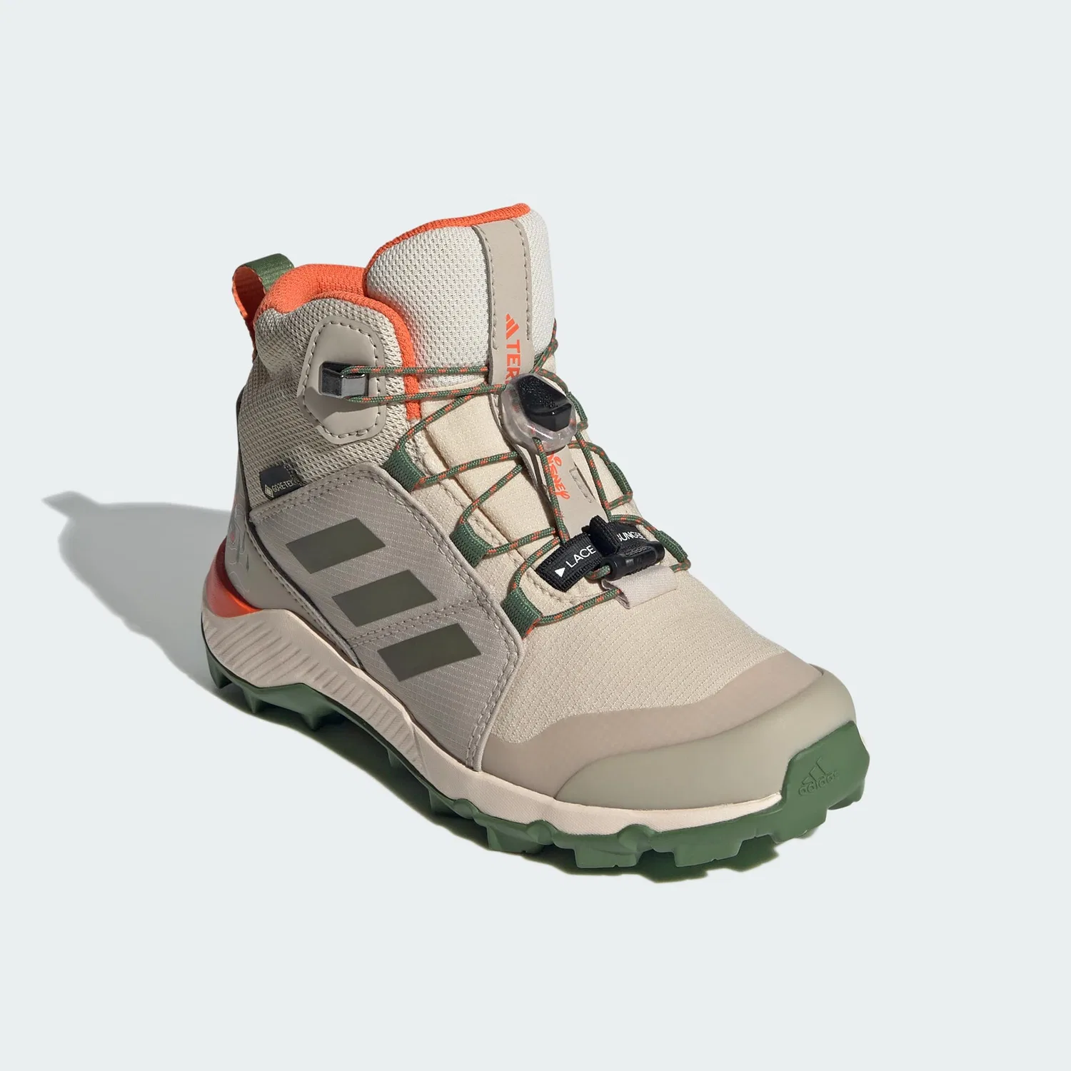 Детские кроссовки для трекинга с мембраной Terrex Disney Mid Gore-tex Hiking Adidas, Wonder Beige Olive Strata Impact Orange — фото 4