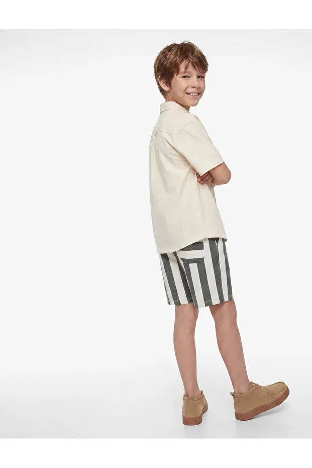 Детские шорты для мальчиков хлопковые Koton, Ecru Striped — фото 4