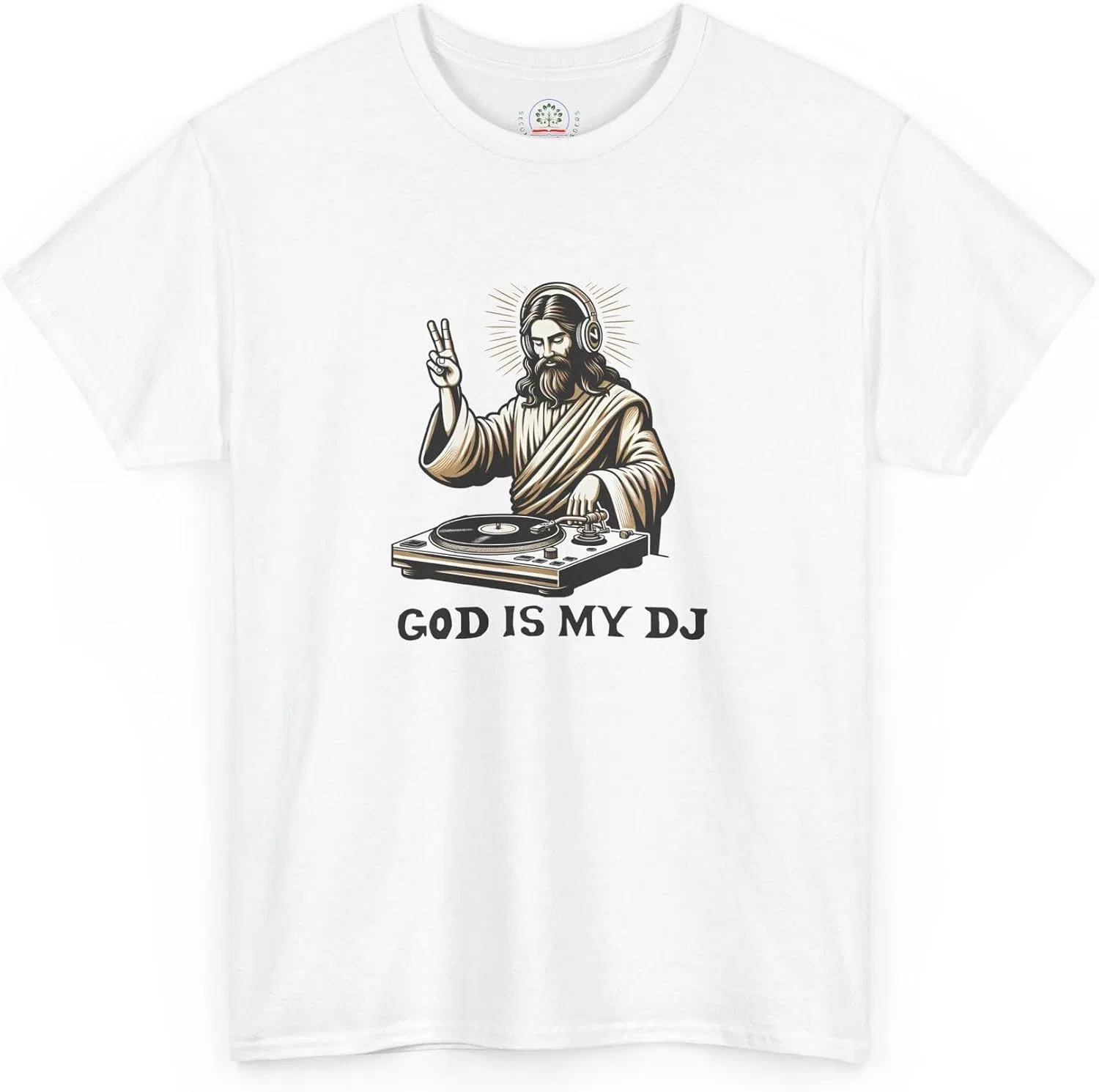Мужская футболка с принтом God is My DJ, белый — фото 3