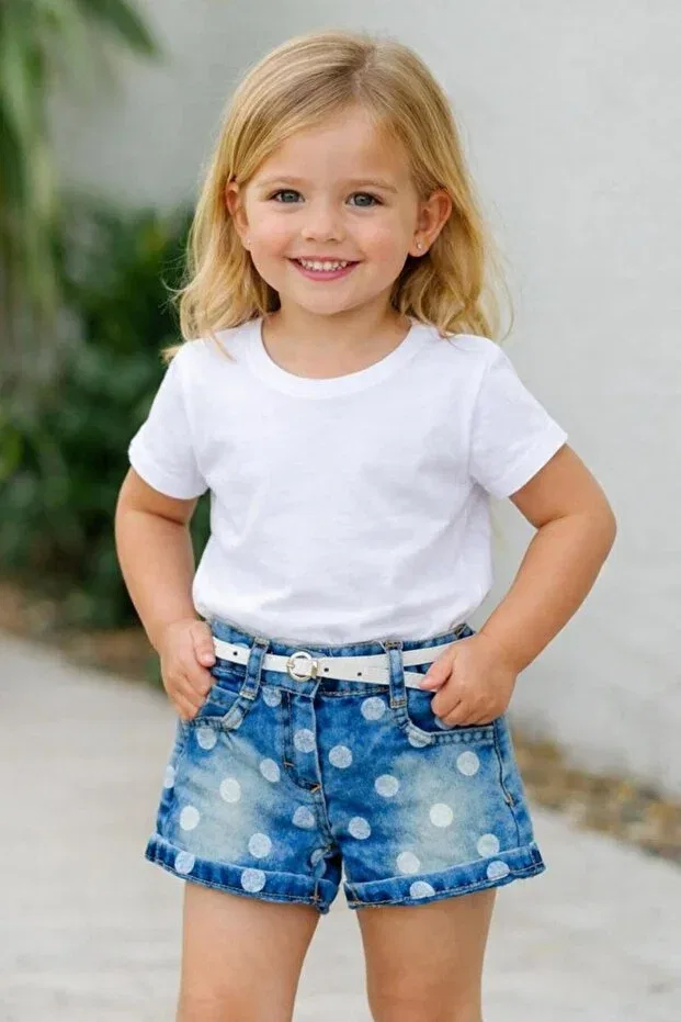 Детские шорты для девочек джинсовые с заниженной талией Bilge Trend, Polka Dots