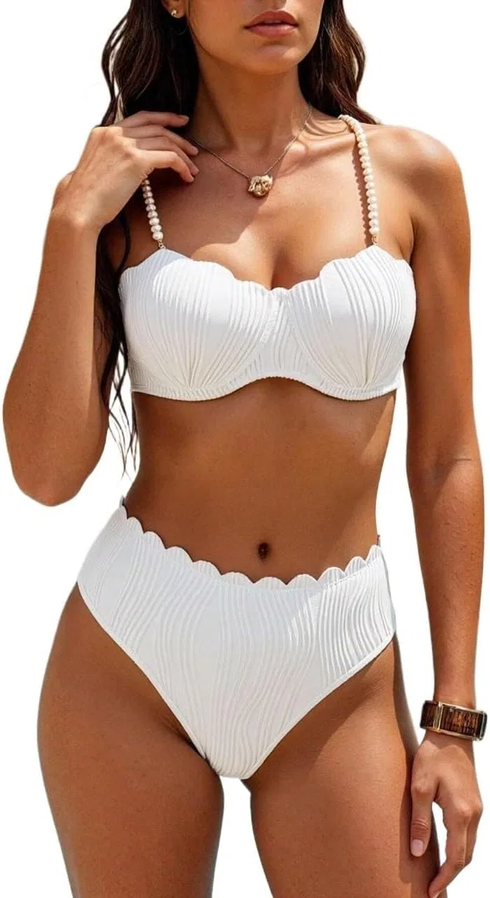 Женский бикини-сет с высокой талией Push Up, White