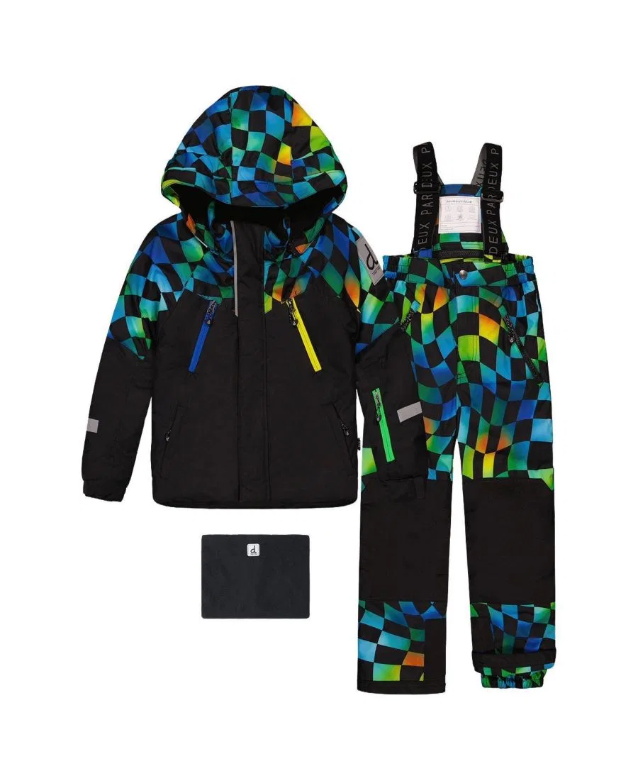 Детский комплект из куртки и брюк PLAY Deux par Deux, Green Yellow Blue Checkerboard