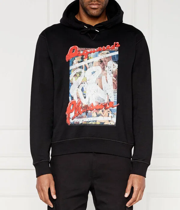 Мужской пуловер с капюшоном хлопковый Dsquared2 X Rocco Cool Fit, черный