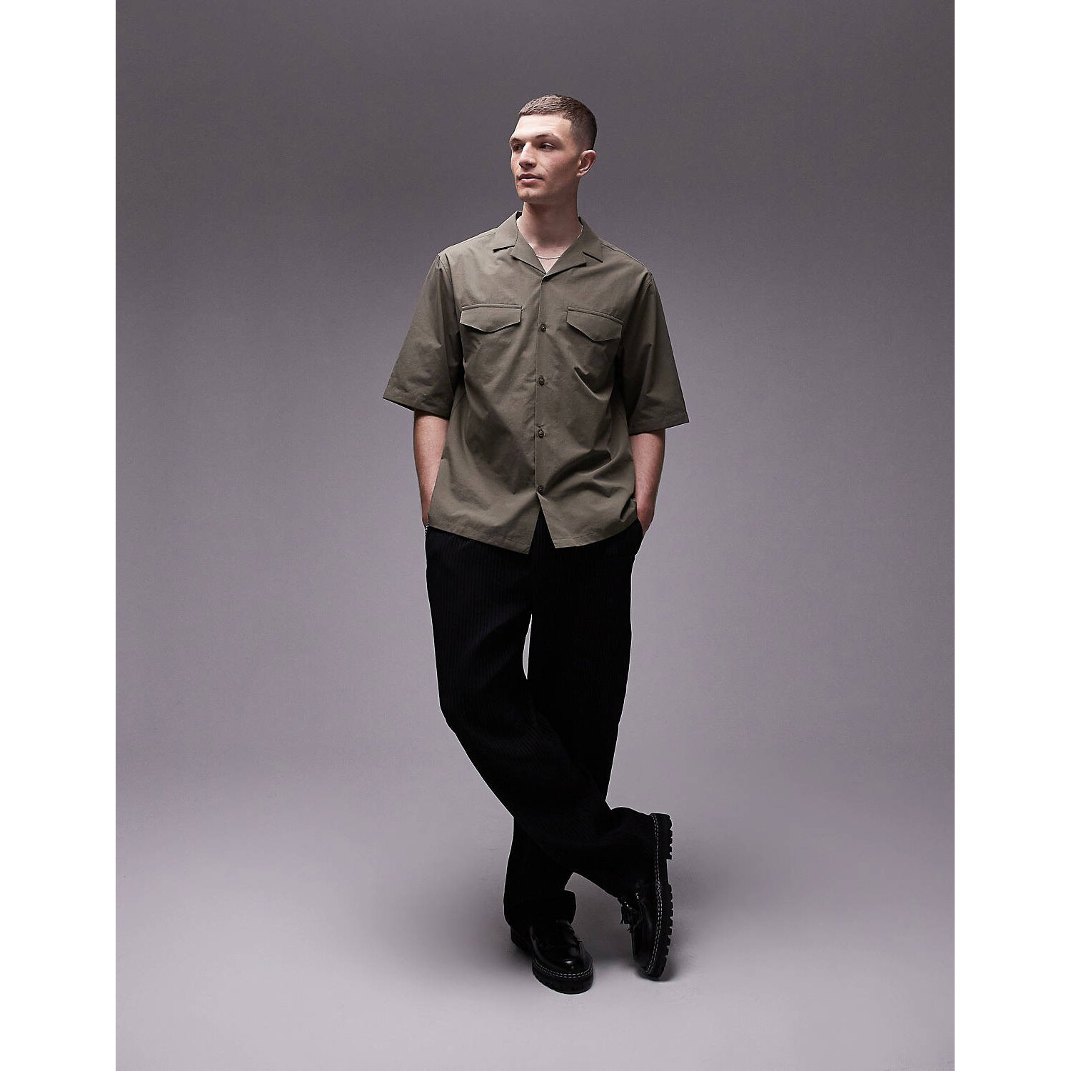 

Рубашка Topman Short Sleeve Relaxed Double Pocket, хаки