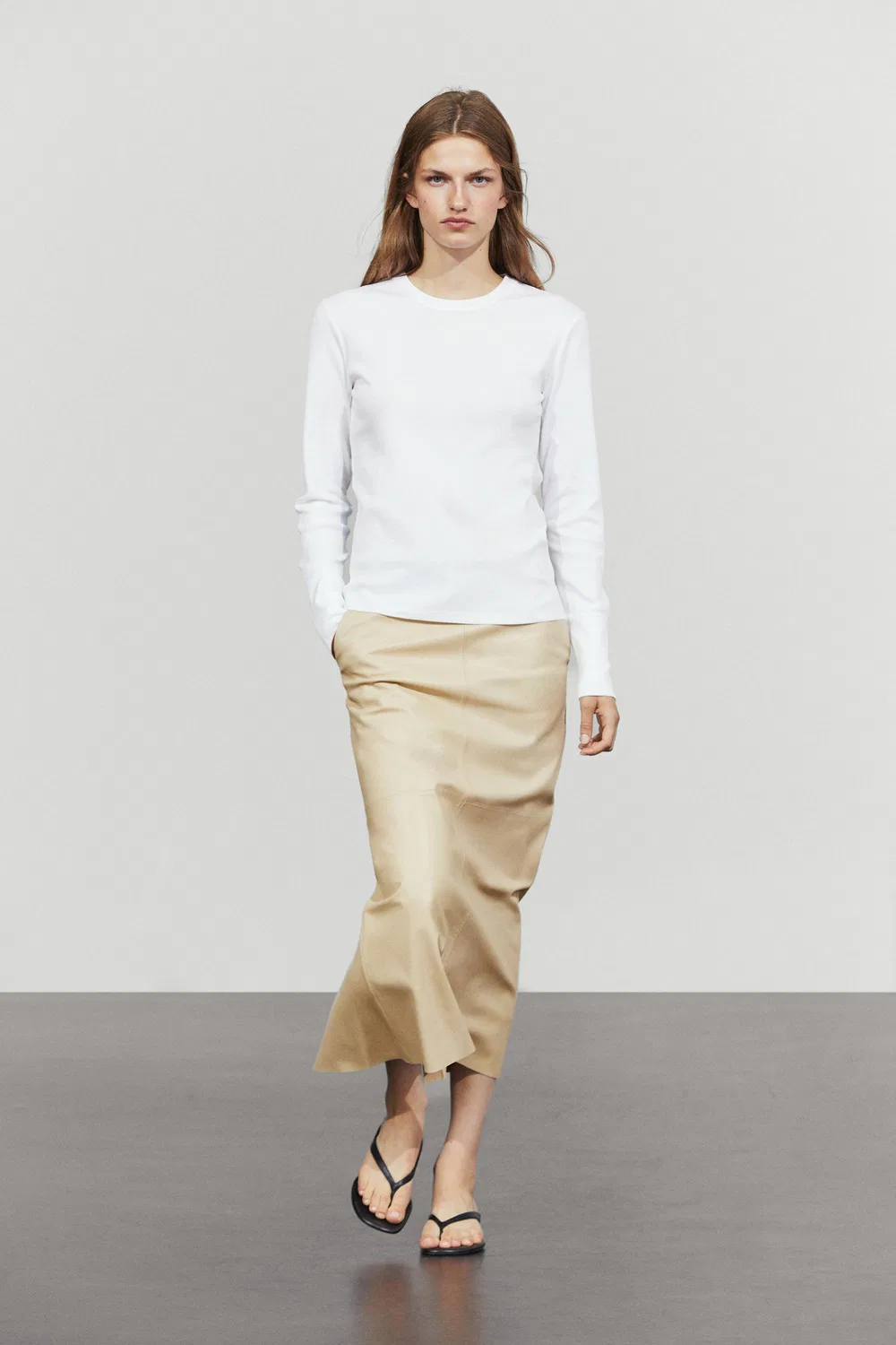Лонгслив Massimo Dutti 100% Cotton, кремовый