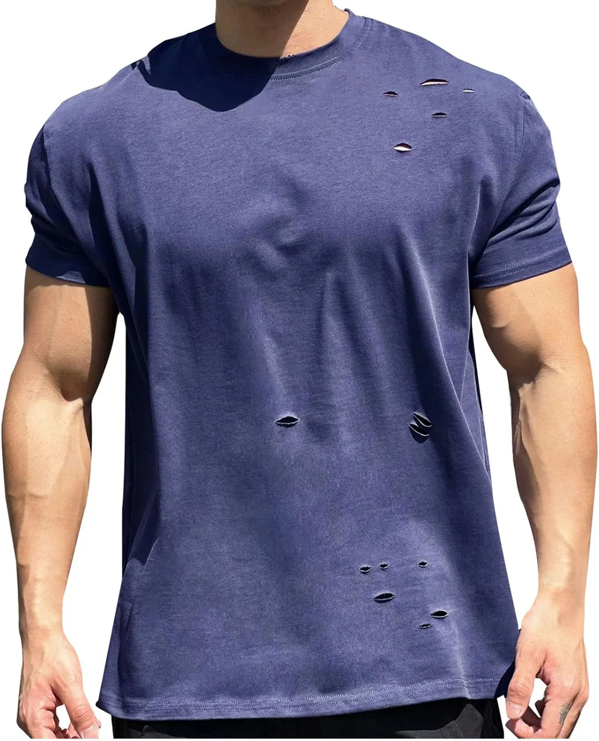 

Мужская футболка с потертостями, Hipster Round Neck, короткий рукав QUNPIU