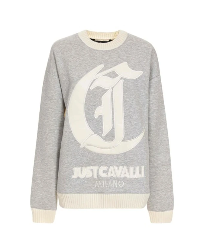 

Свитер с круглым вырезом и тисненым логотипом Just Cavalli, серый