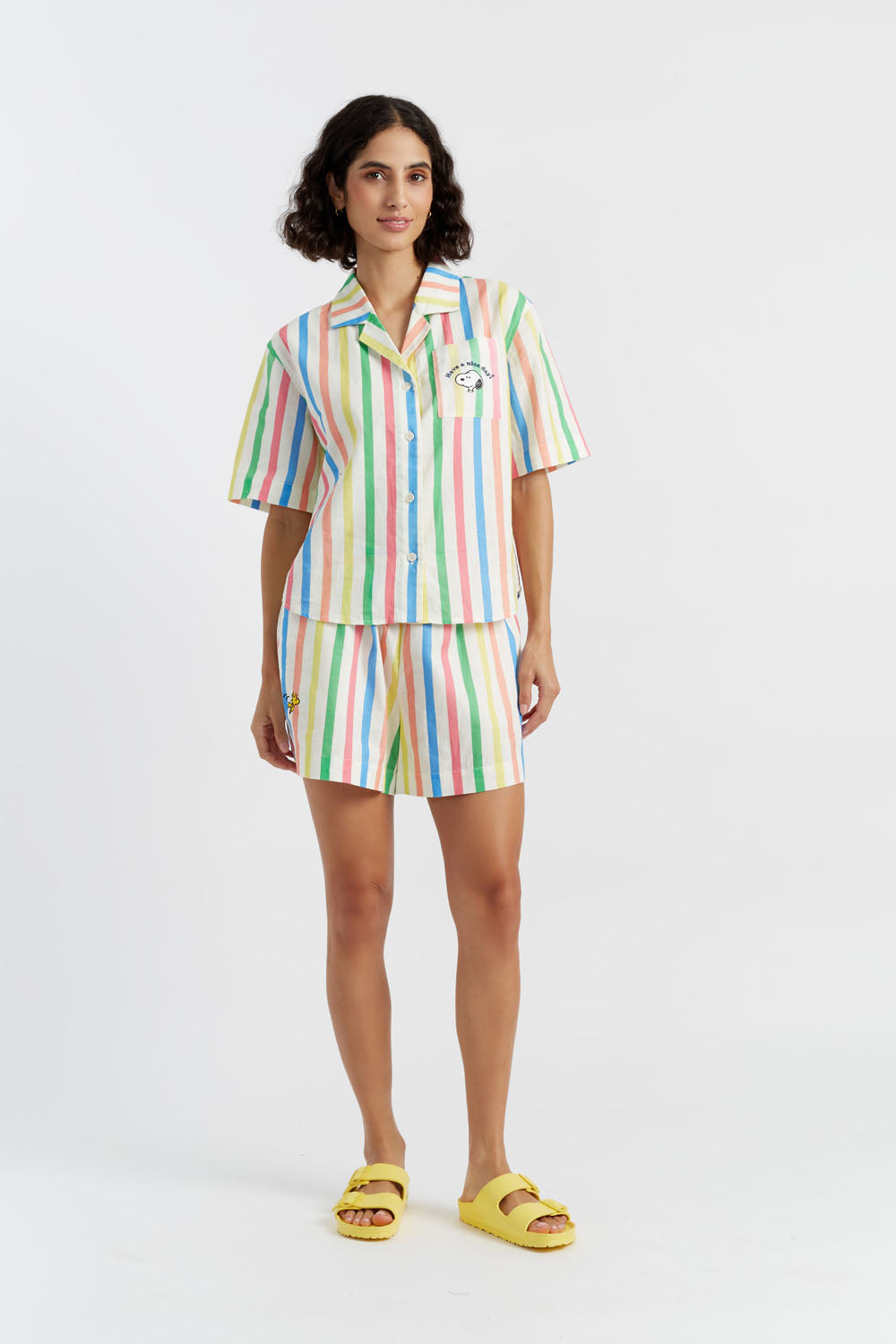 

Шорты Snoopy в полоску из смеси льна и хлопка Chinti & Parker, мультиколор