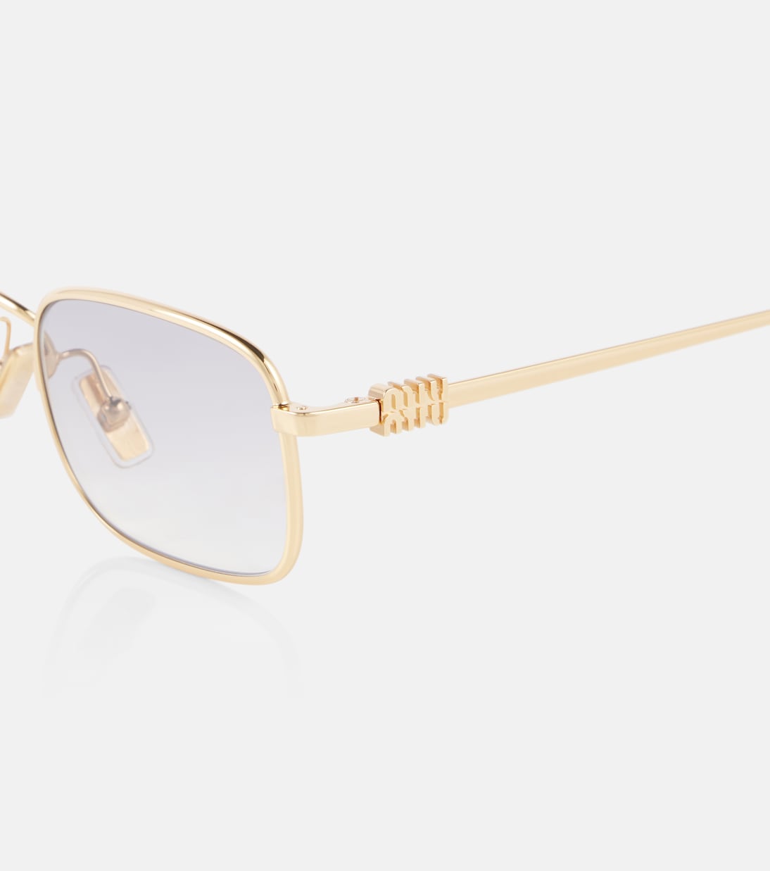 Прямоугольные солнцезащитные очки с логотипом Miu Miu, Gold/Grey — фото 2