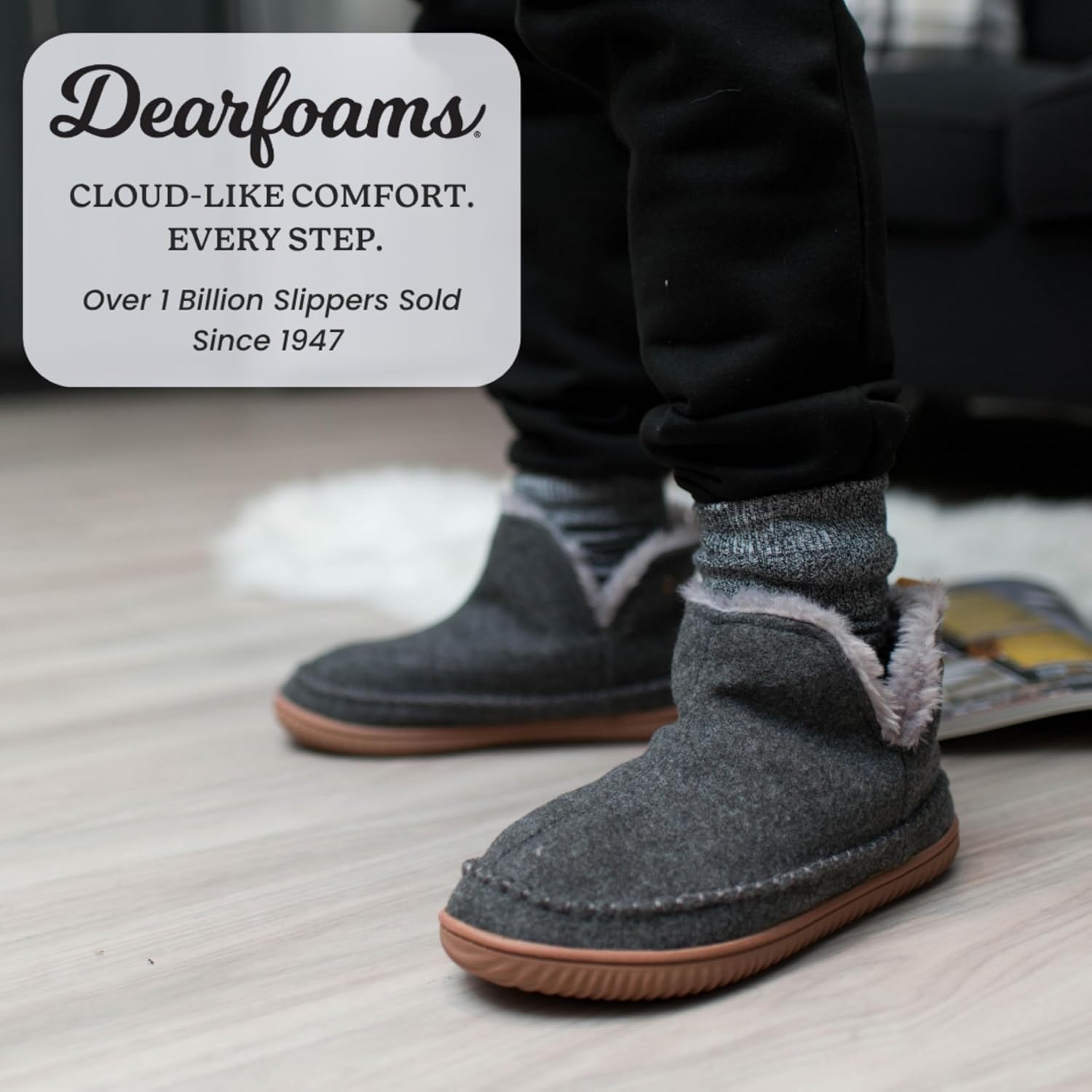 Мужские домашние тапочки Dearfoams с мемори-пенной стелькой Brixen, высокие до щиколотки - Подарки для мужчин, темно-серый — фото 2