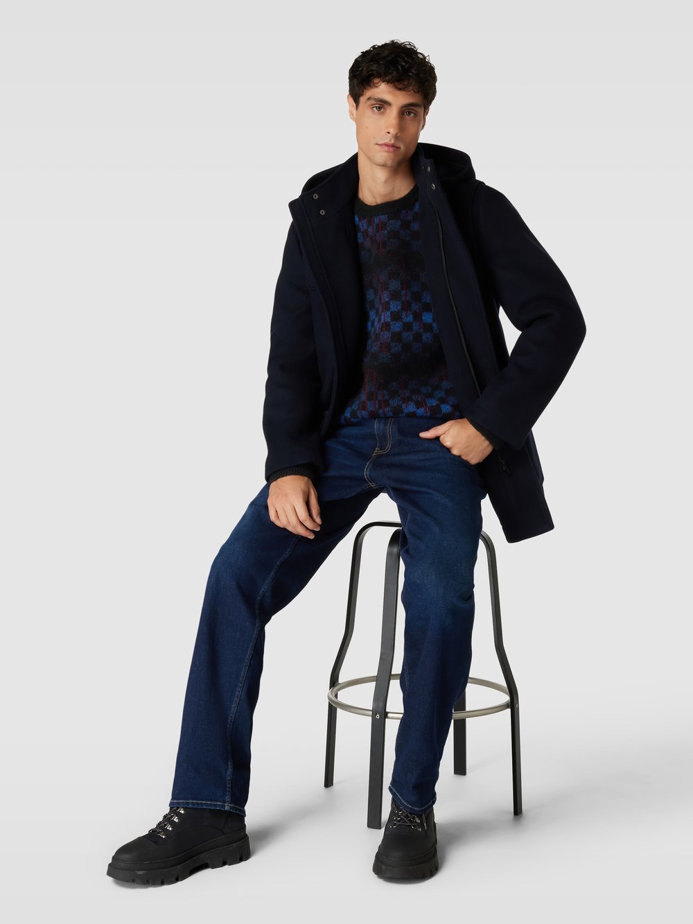 

Шерстяной свитер с узором по всей поверхности Lacoste, темно-синий