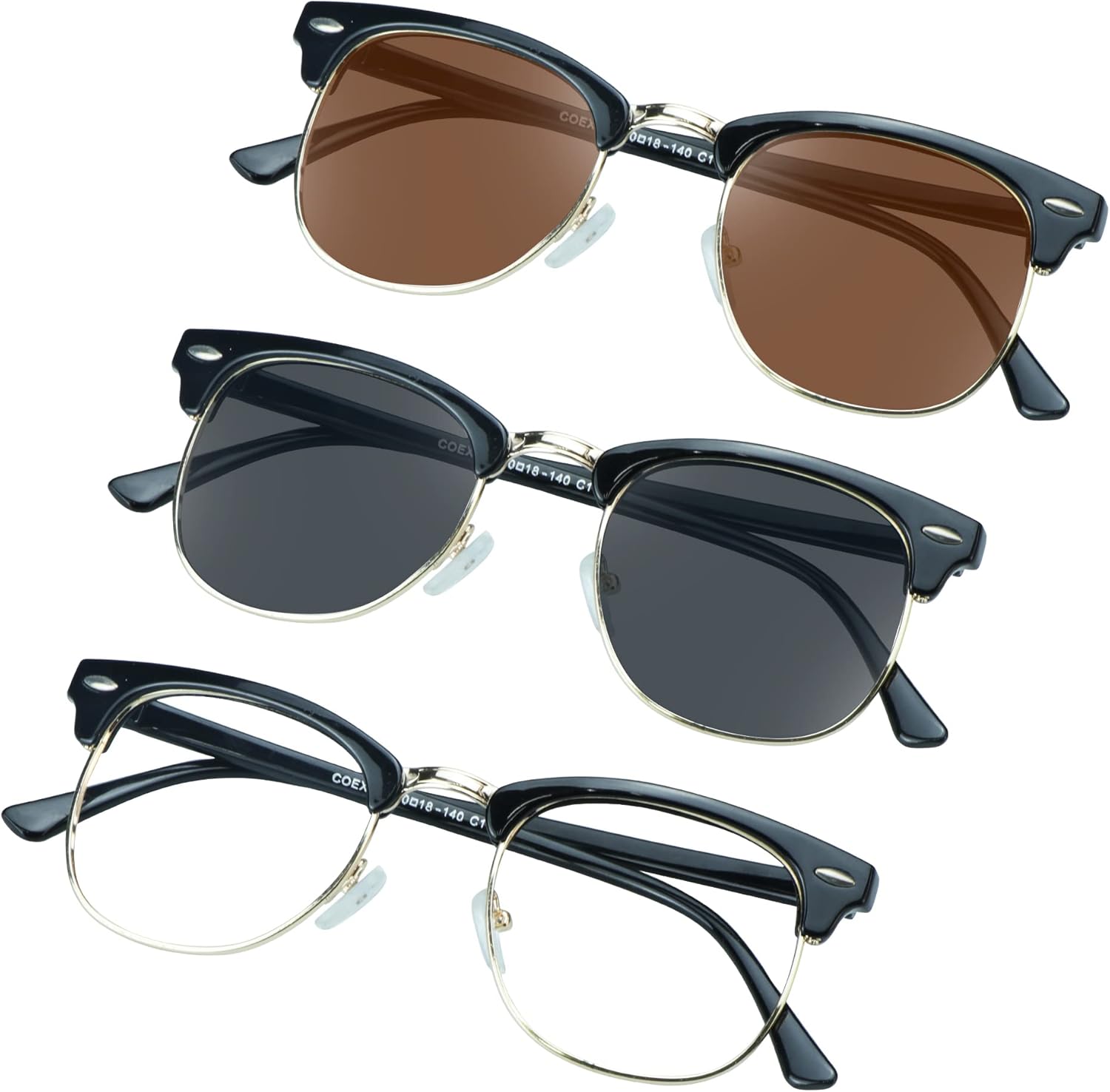 

Набор комфортных солнцезащитных очков VisionGlobal из 3 пар, включающий очки с защитой от УФ-излучения UV400 и очки с защитой от синего света, подходит для женщин и мужчин, 3pairs_black Gold