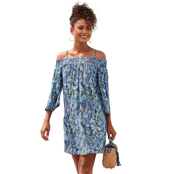 

Женское платье с принтом на одно плечо Lascana, Blue Multicolor