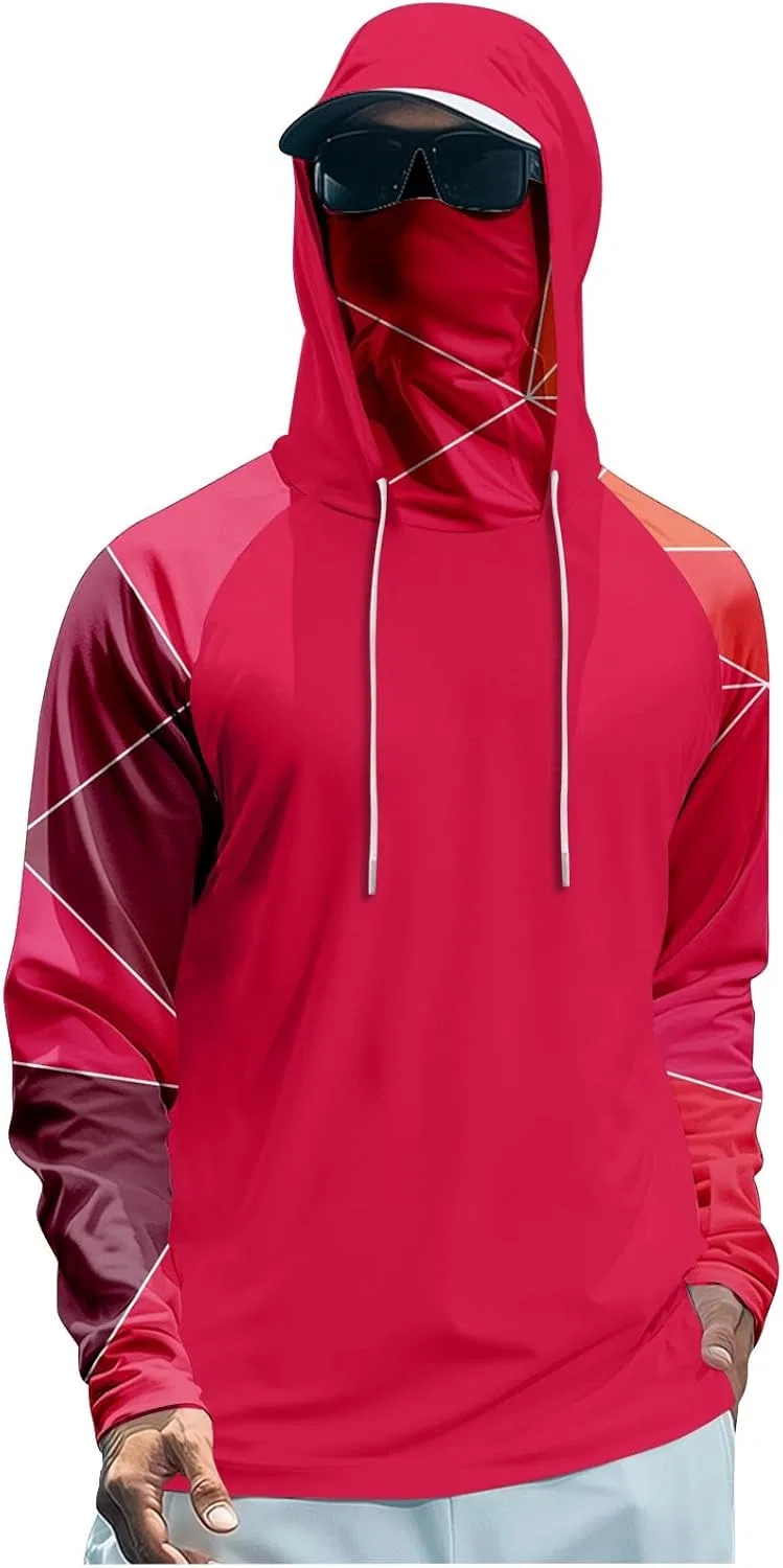 Футболка с защитой UPF 50+, капюшоном и маской, Color-block-red