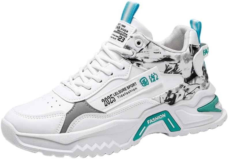 

Мужские высокие стильные повседневные спортивные кроссовки - прочные, дышащие, подходят для всех сезонов, с круглым носком и шнуровкой Fusecottc, белый