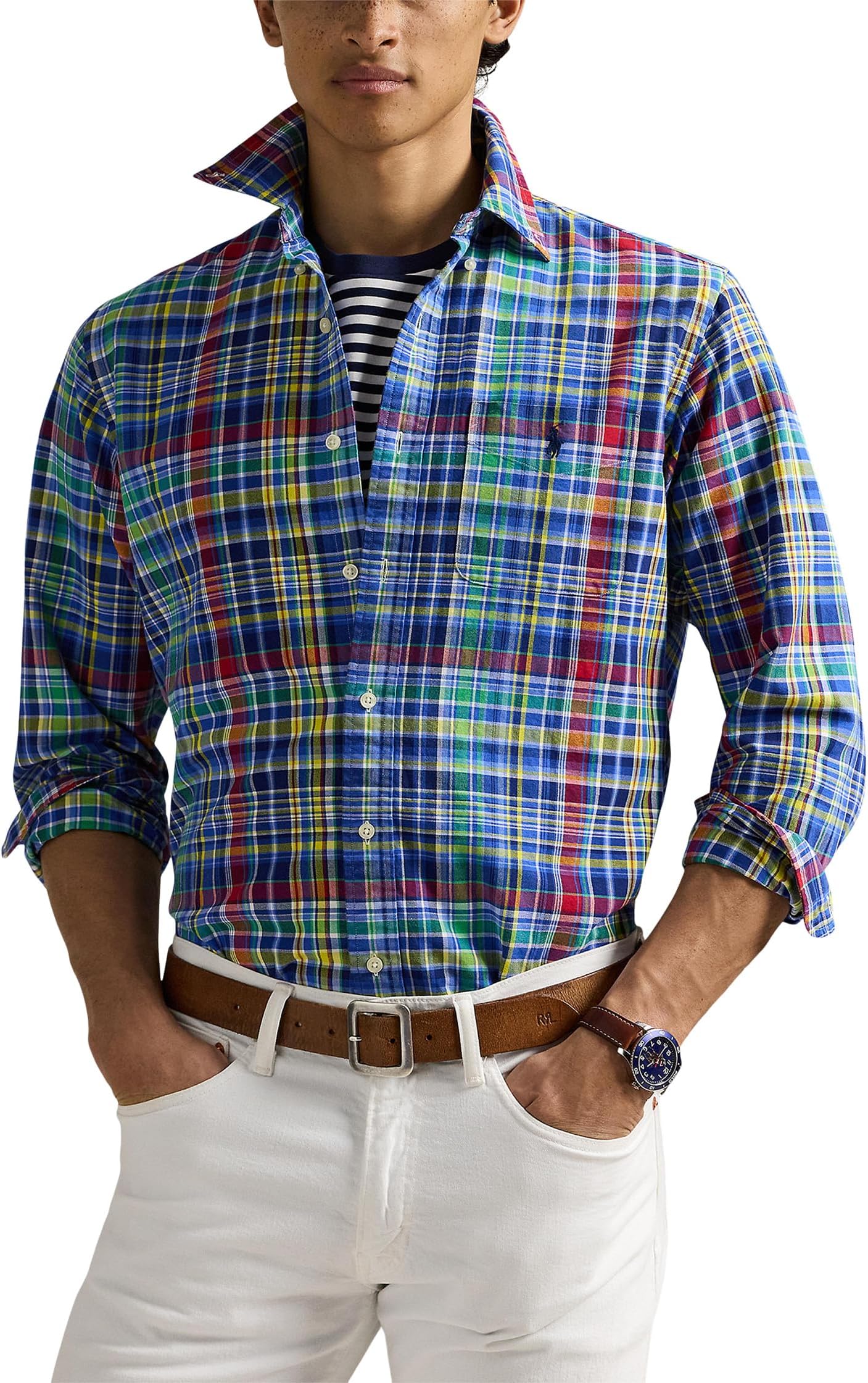 

Рубашка Polo Ralph Lauren Classic Fit Plaid Performance Shirt, цвет Navy/Yellow Multi