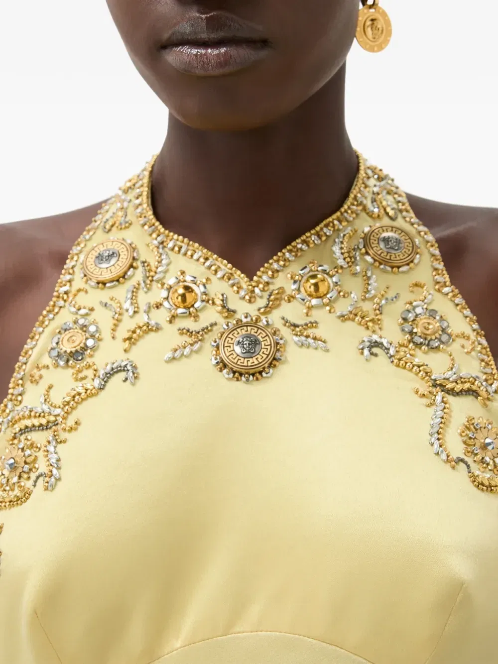 Платье мини с вышивкой Versace, желтый — фото 4