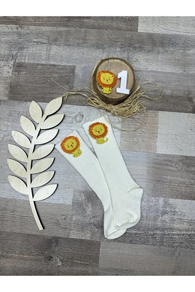 Детские носки для новорожденных с принтом Safari concept baby knee socks with lion Feriatolye, Nude Color — фото 2