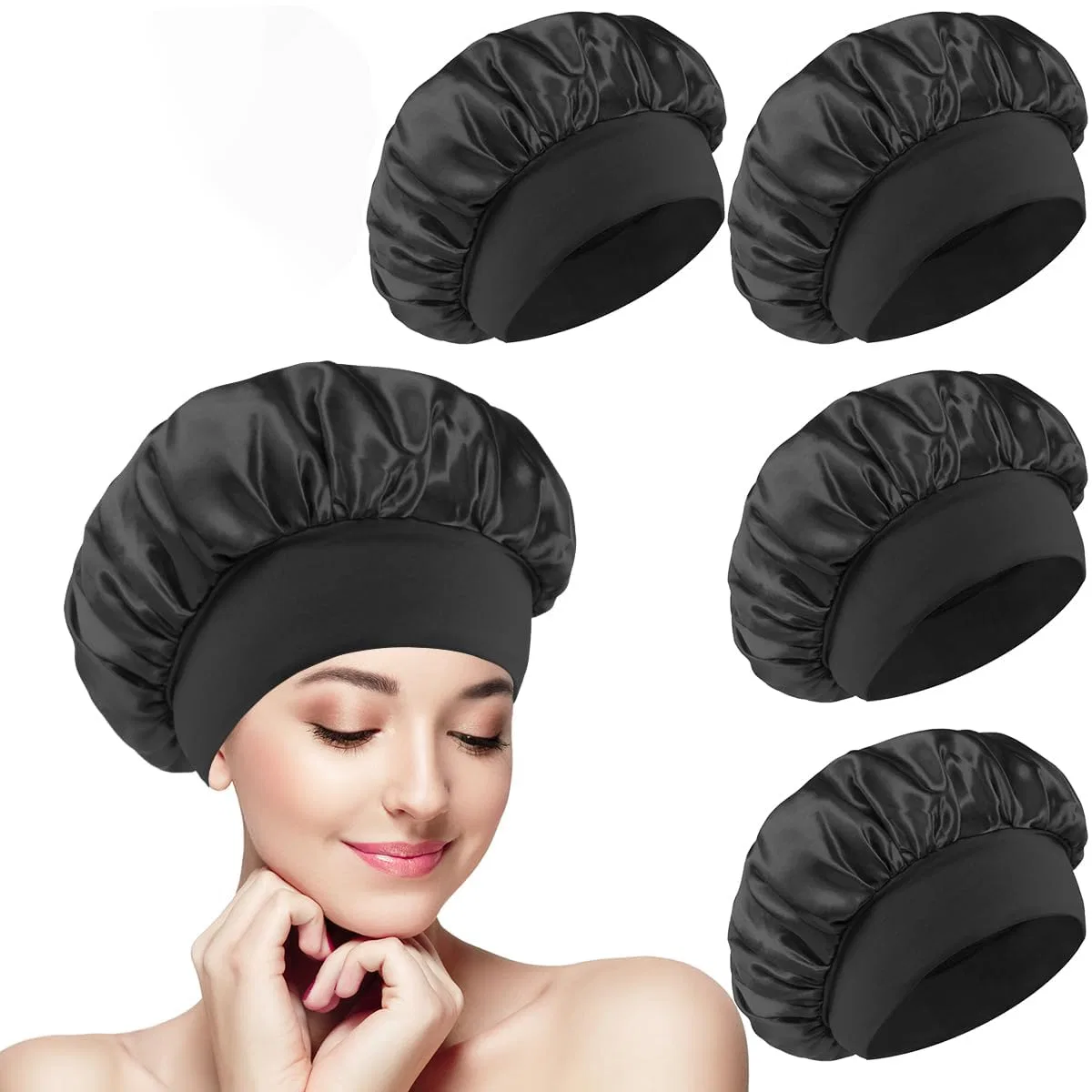 Шапочка для душа и сна Satin, Generisch, 30 см, Black