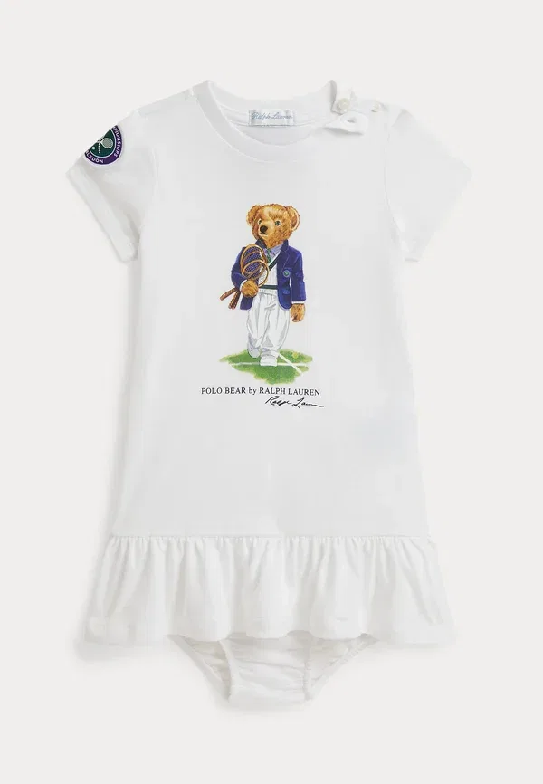 Платье хлопковое Wimbledon polo bear dress & bloomer Polo Ralph Lauren White, белый