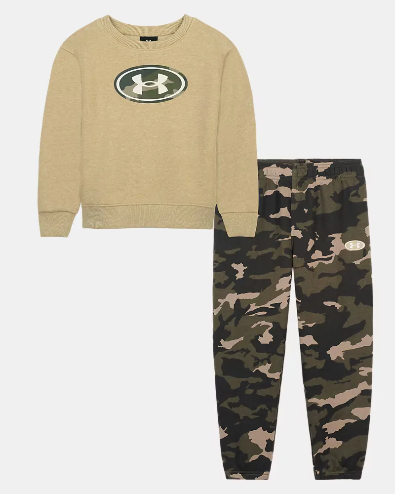 Детский комплект худи и джоггеры из флиса UA Rival Camo UnderArmour, Field Khaki/White
