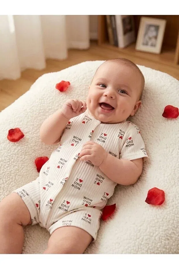 Детский комбинезон с коротким рукавом с принтом Omy, Mom&Dad — фото 2