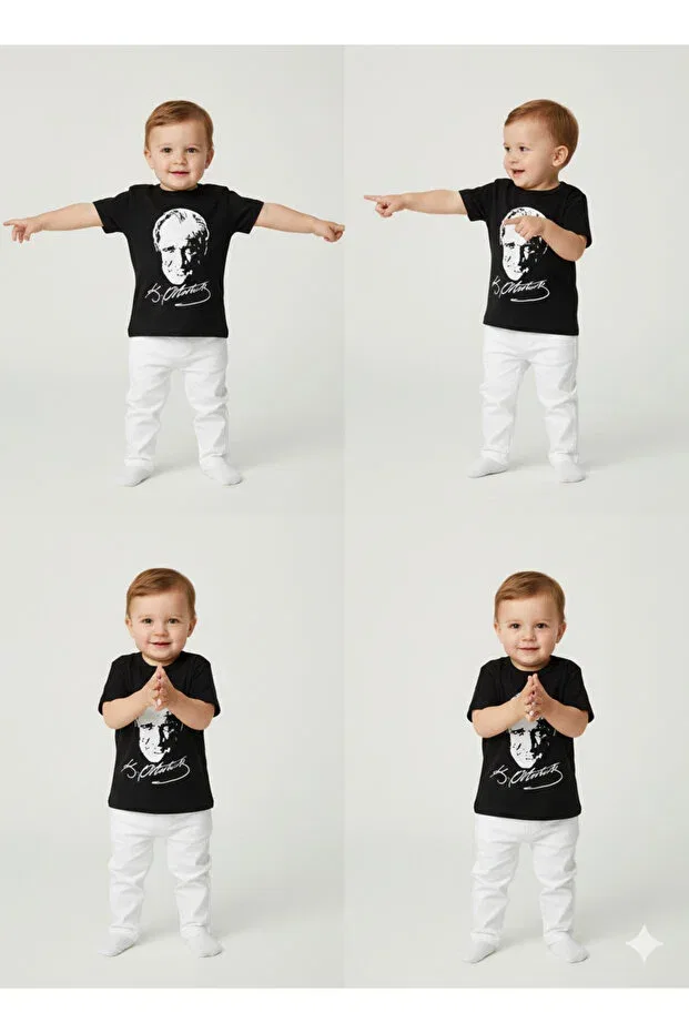 Детская футболка с принтом Ataturk printed unisex baby t-shirt Sibel Günay Butik, Black — фото 3