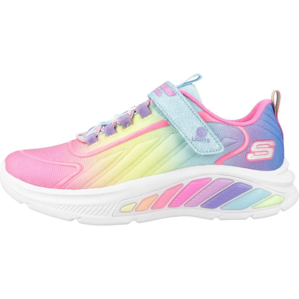 Детские кроссовки с подсветкой Rainbow Cruisers Skechers, Turkis Rosa Weiss — фото 2