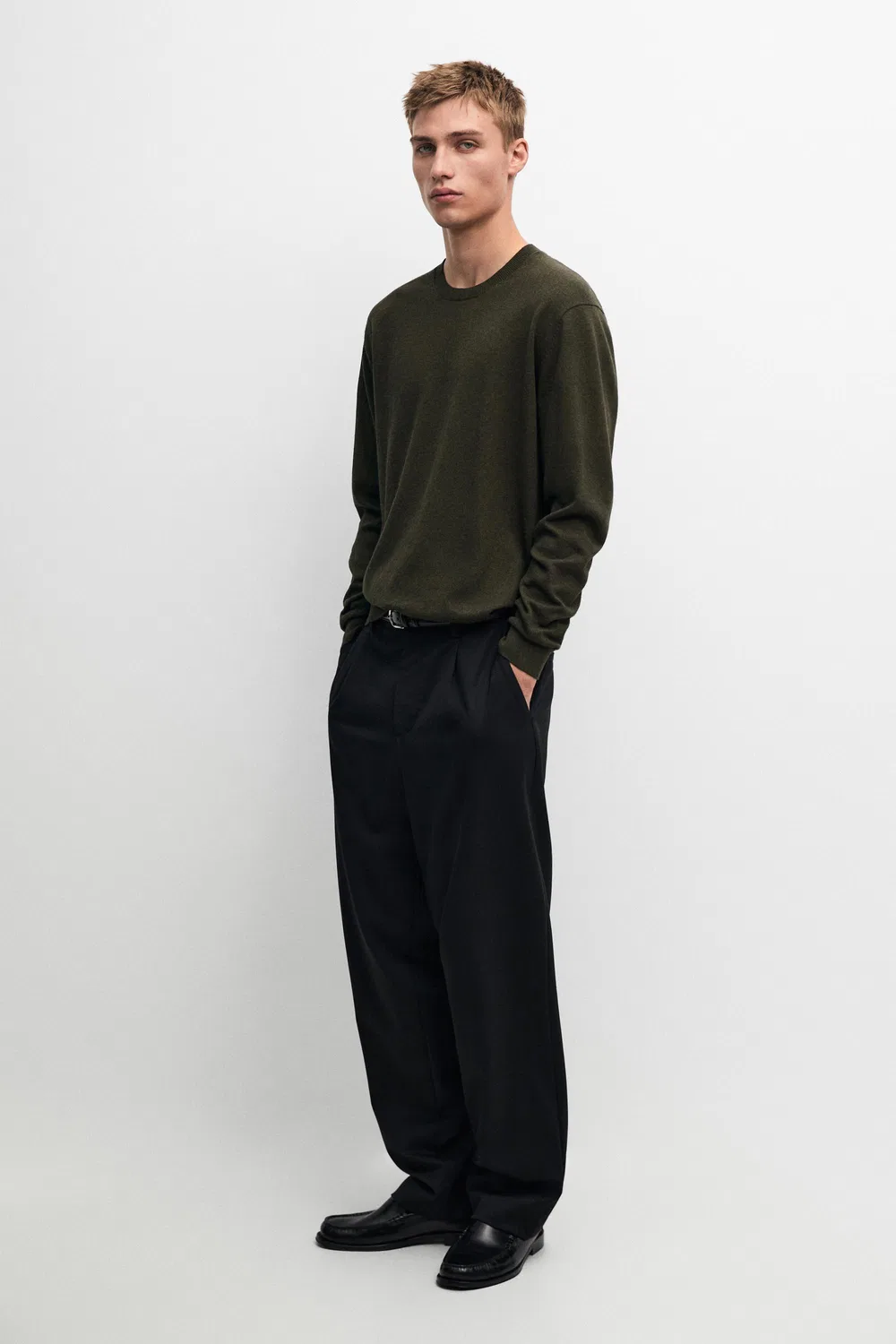 Свитер Massimo Dutti Cotton Blend Knit, зеленый — фото 3