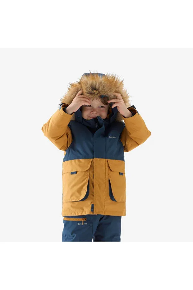 Детское пальто для девочек с капюшоном непромокаемое Quechua, Dark Yellow Decathlon