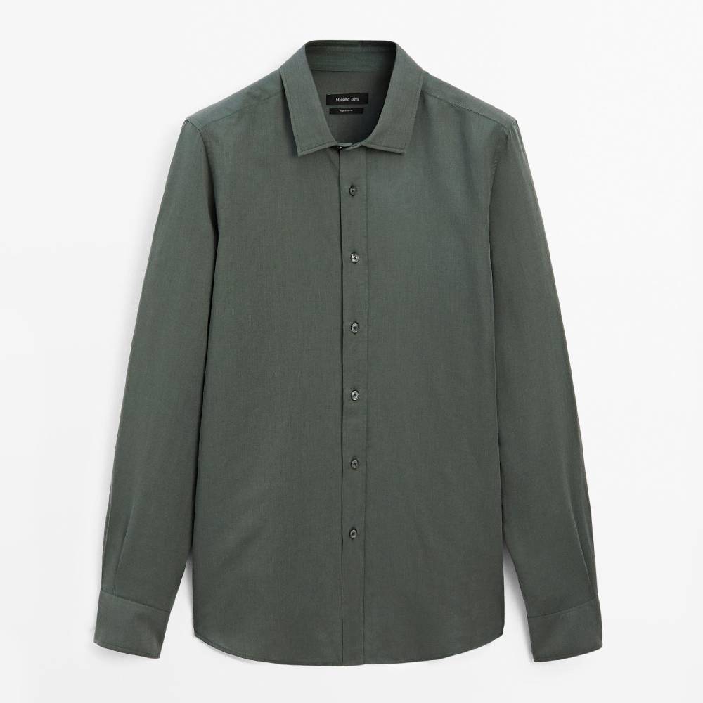 

Рубашка Massimo Dutti Regular Fit Cotton Blend, зеленый