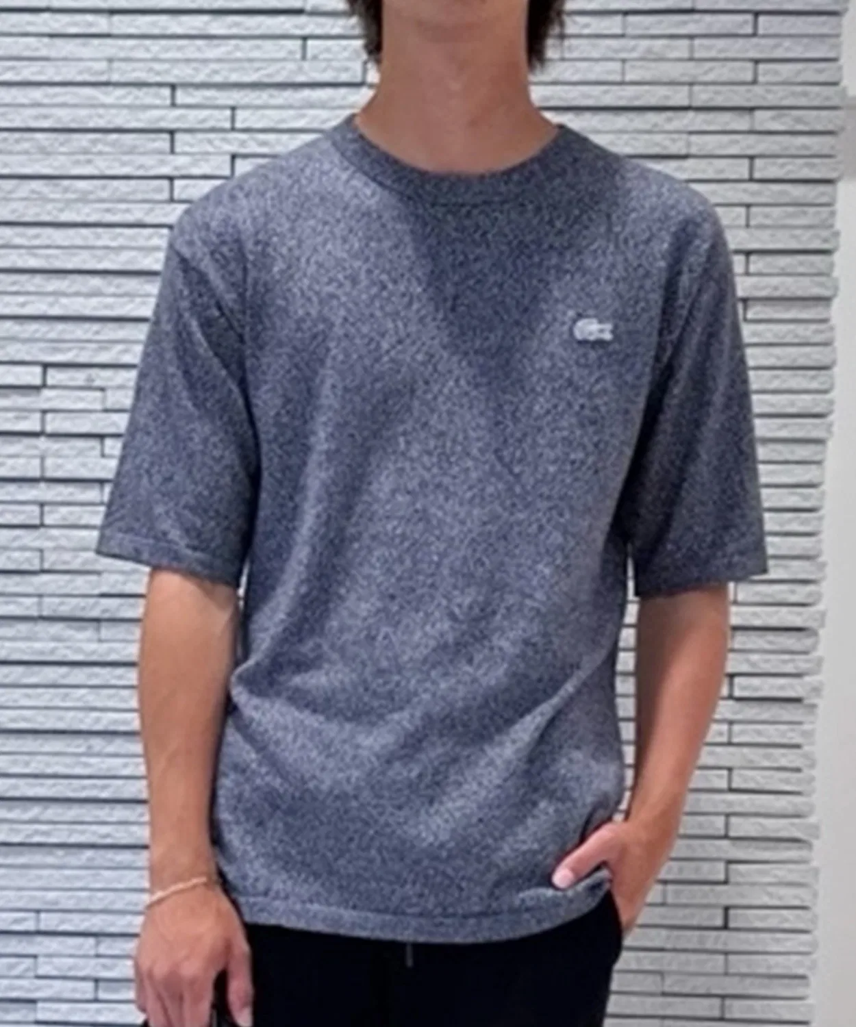 Мужская футболка с длинным рукавомиз меланжевого трикотажа Classic Fit LACOSTE, Серый