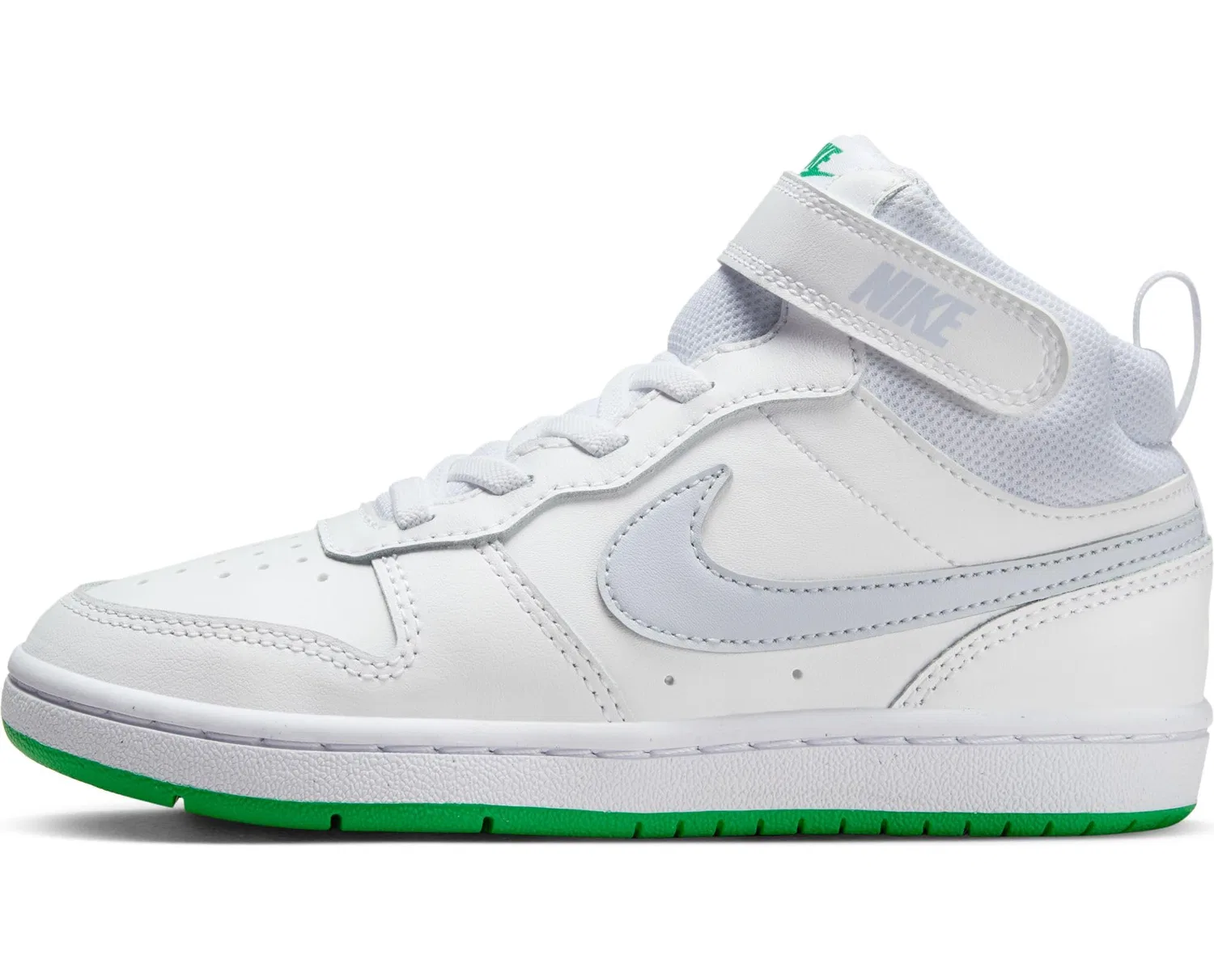 Детские кроссовки для мальчиков с ключевой характеристикой Court Borough Mid 2 NIKE, White Football Grey Stadium Green