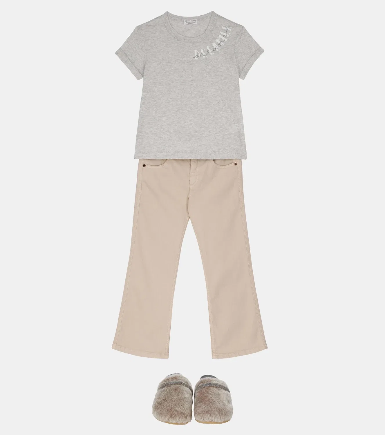 Расклешенные джинсы Brunello Cucinelli Kids, бежевый — фото 2