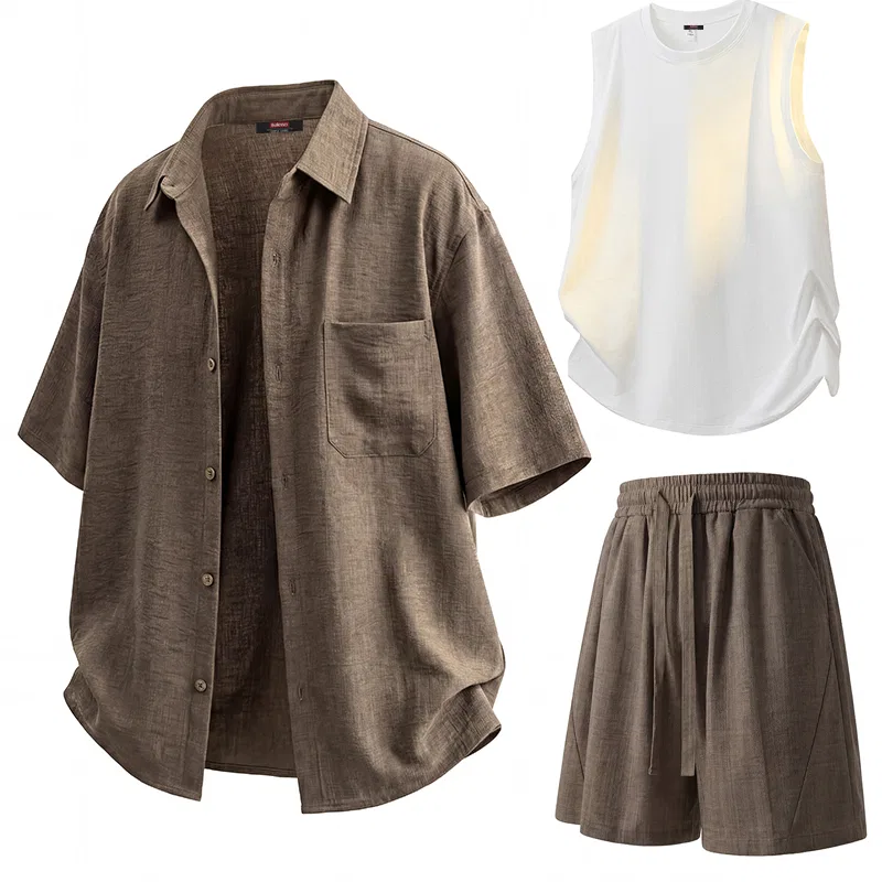 Детский костюм-тройка с жилетом BALENO, Brown Shirt White Vest Brown Shorts