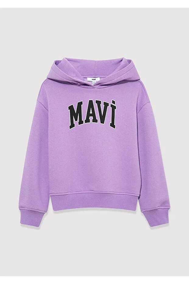 Детское худи для девочек с принтом Logo Printed Hooded Purple Mavi, Mor-70586 — фото 3