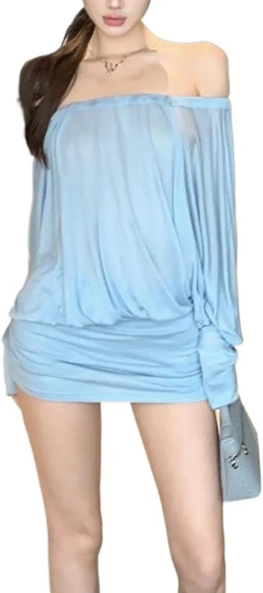 Женское мини-платье с рукавами-летучая мышь Bodycon, Blue